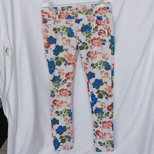 1st Kiss Skinny Floral Jeans, Sz 9/10, 16" Flat Waist, 8" Rise, 30" Inseam
